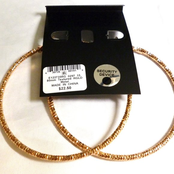 INC Hoop Earrings Textured Rose Gold Plate 3 1/4" New Card Perfect MSP $22.50 - Picture 2 of 3